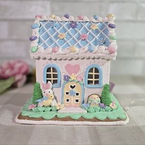 Clay Gingerbread House w/ Bunny & Duck Easter Spring Pastel Cupcakes & Cashmere